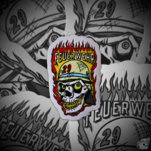 STICKER CON BARNIZ SECTORIZADO CALAVERA "FEUERWEHR"