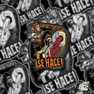 STICKER CON BARNIZ SECTORIZADO "¡NO HAY PUERTA, SE HACE!"